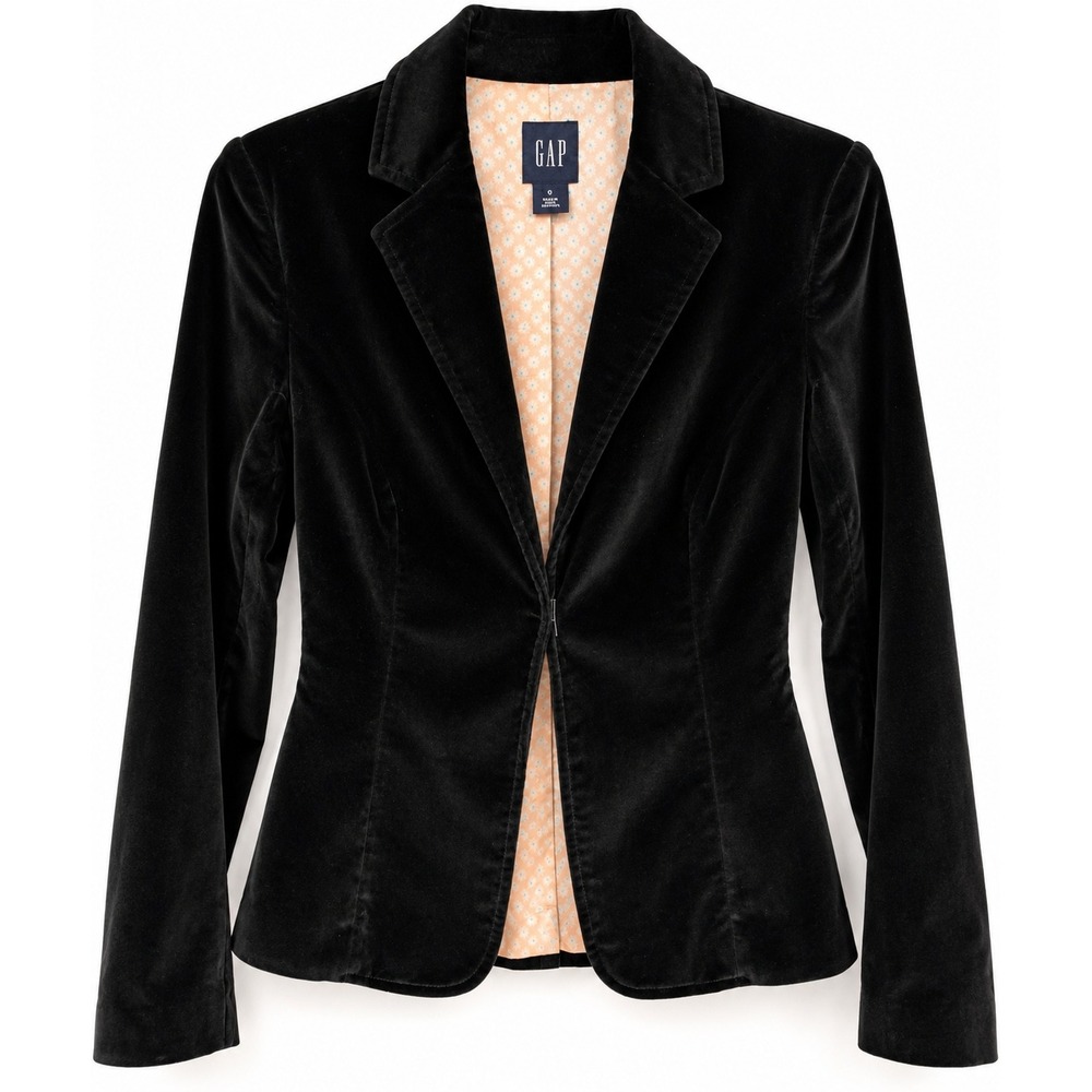 Gap Velvet Blazer 0 Black Single Hook Floral Lining Dark Academia Career Preppy